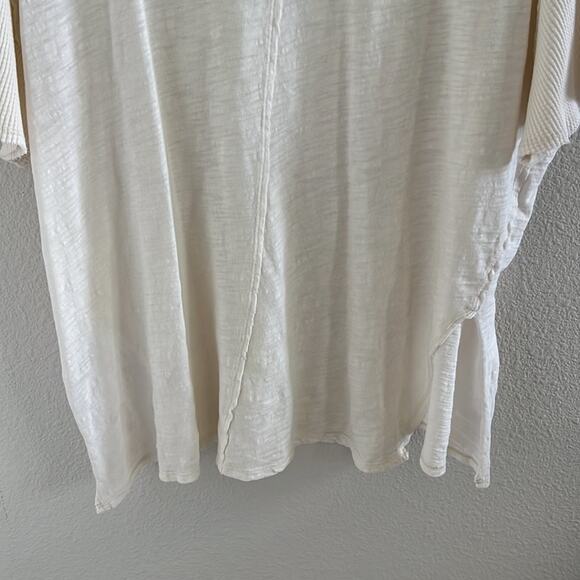 Free People We the Free Cream Burnout Oversized Tee with Waffle Knit Sleeve M - Picture 8 of 9